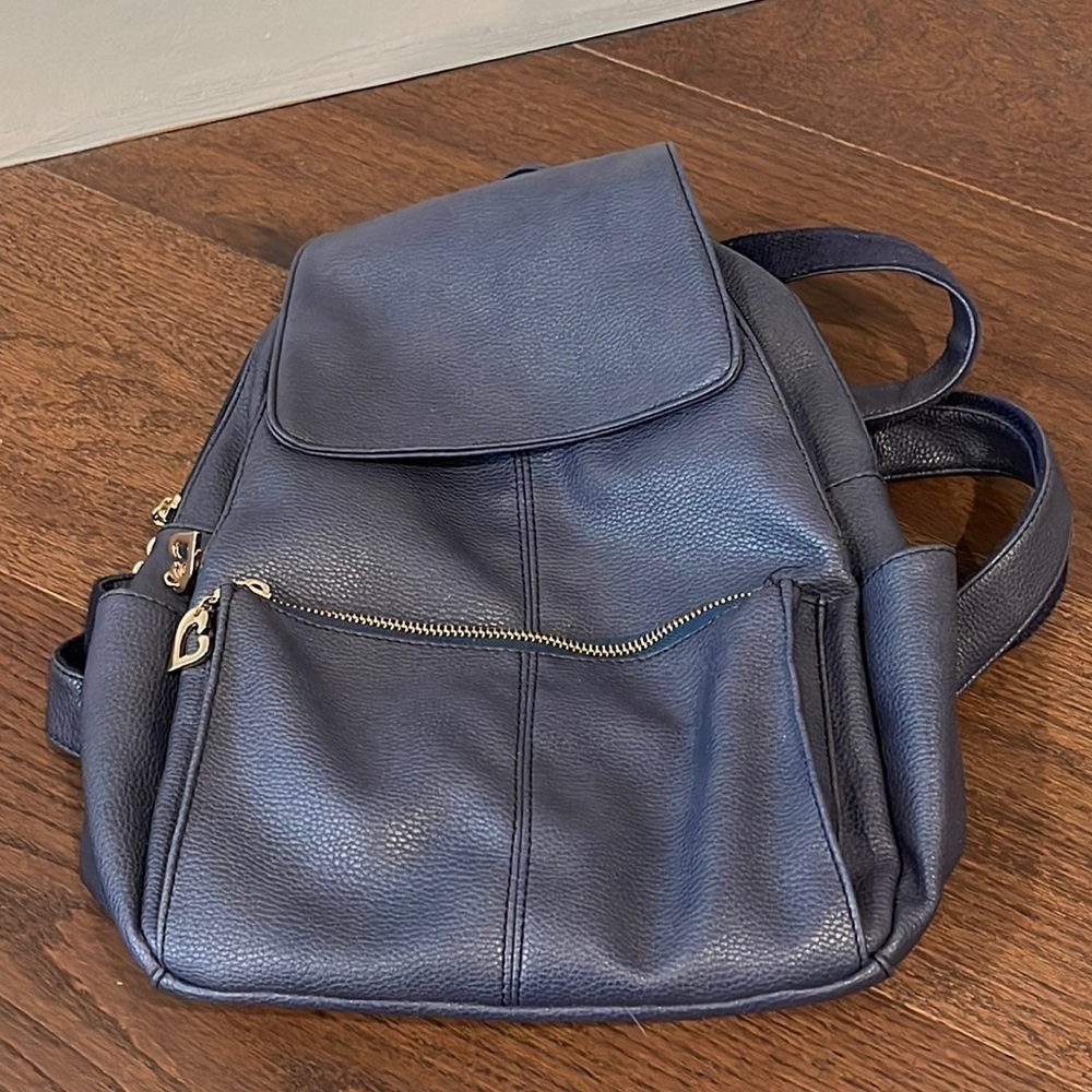 Navy Blue Faux Leather Backpack